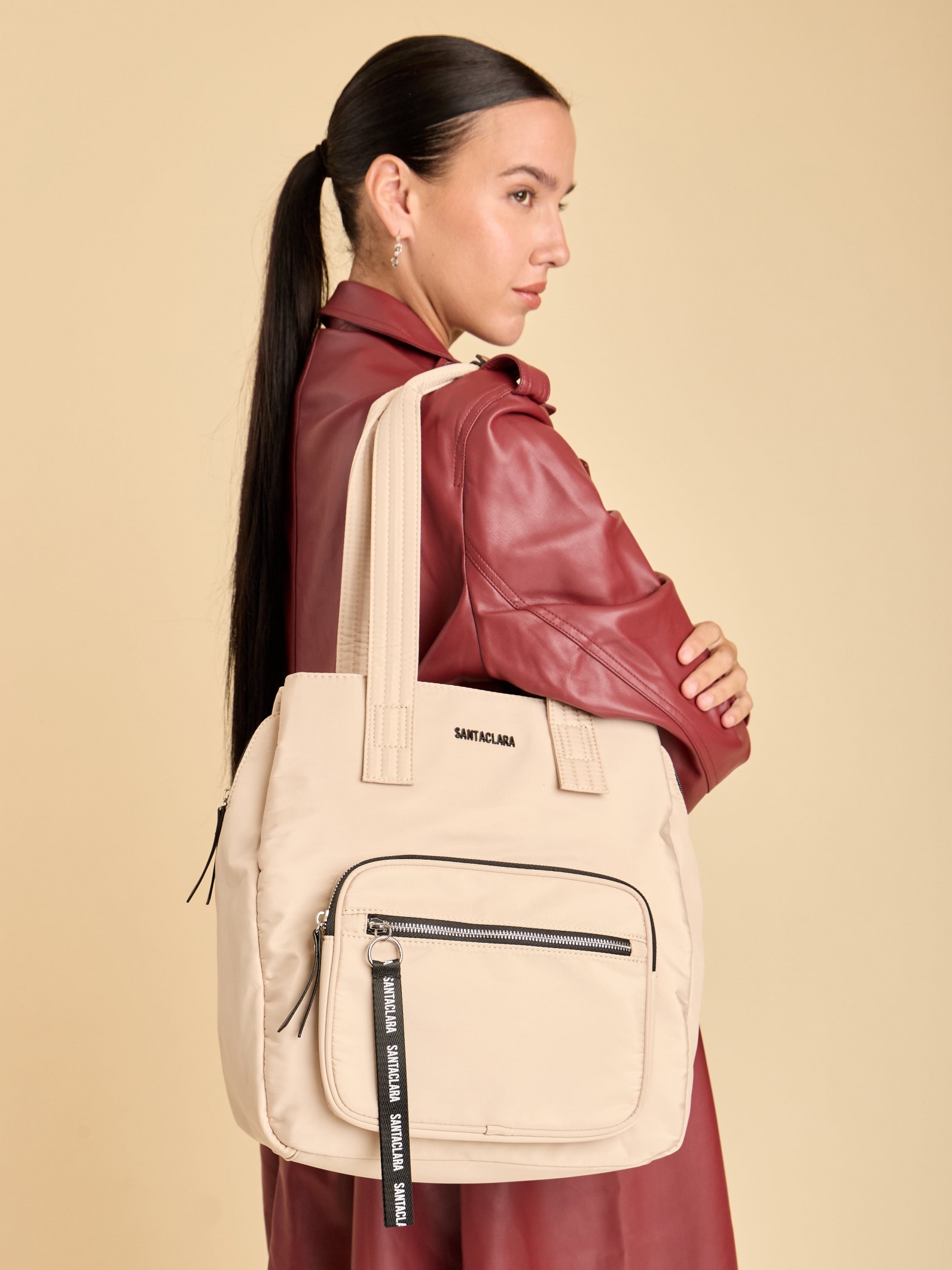 Cartera Shopper Bea Beige Triple compartimento