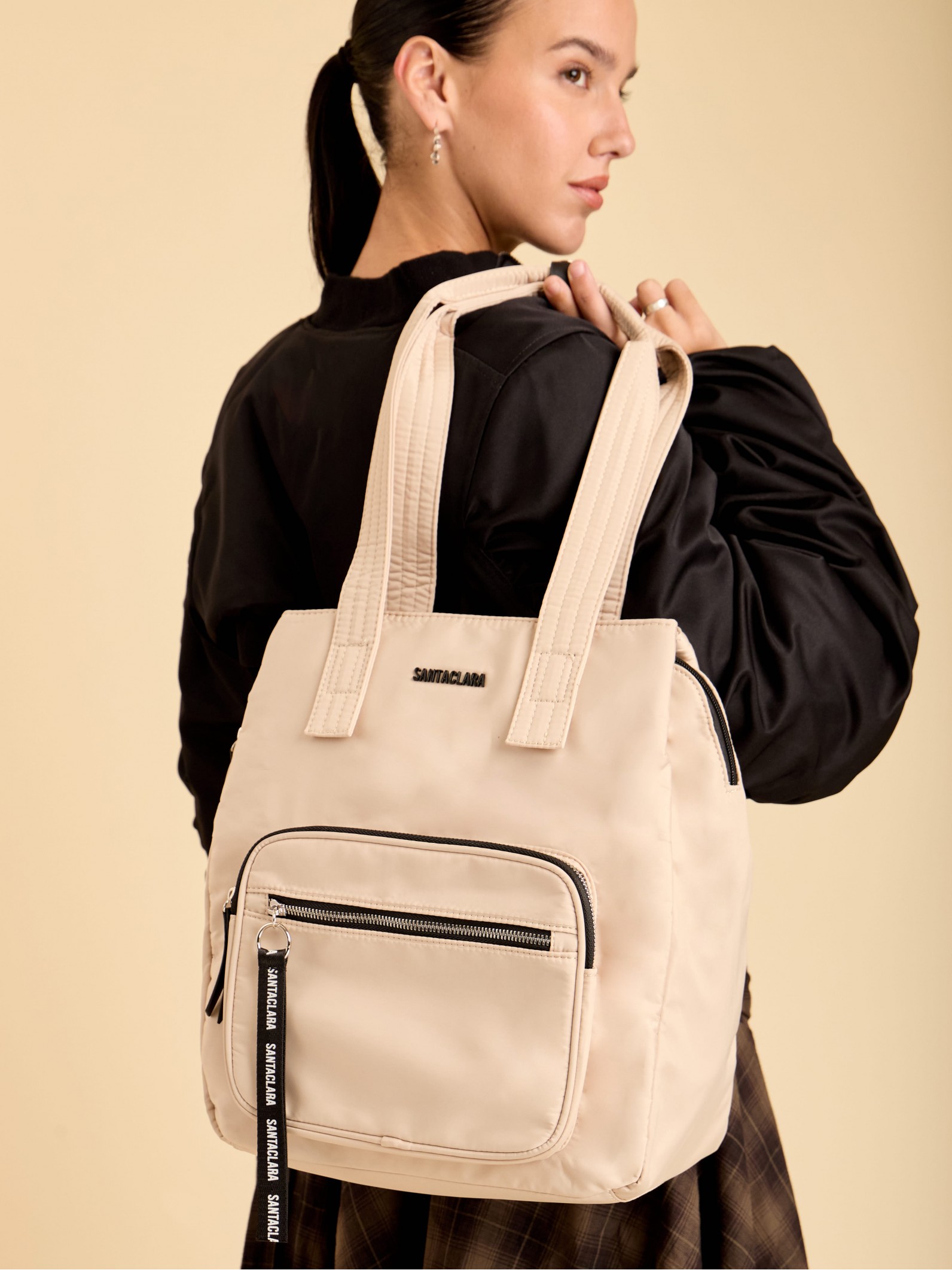 Cartera Shopper Bea Beige Triple compartimento