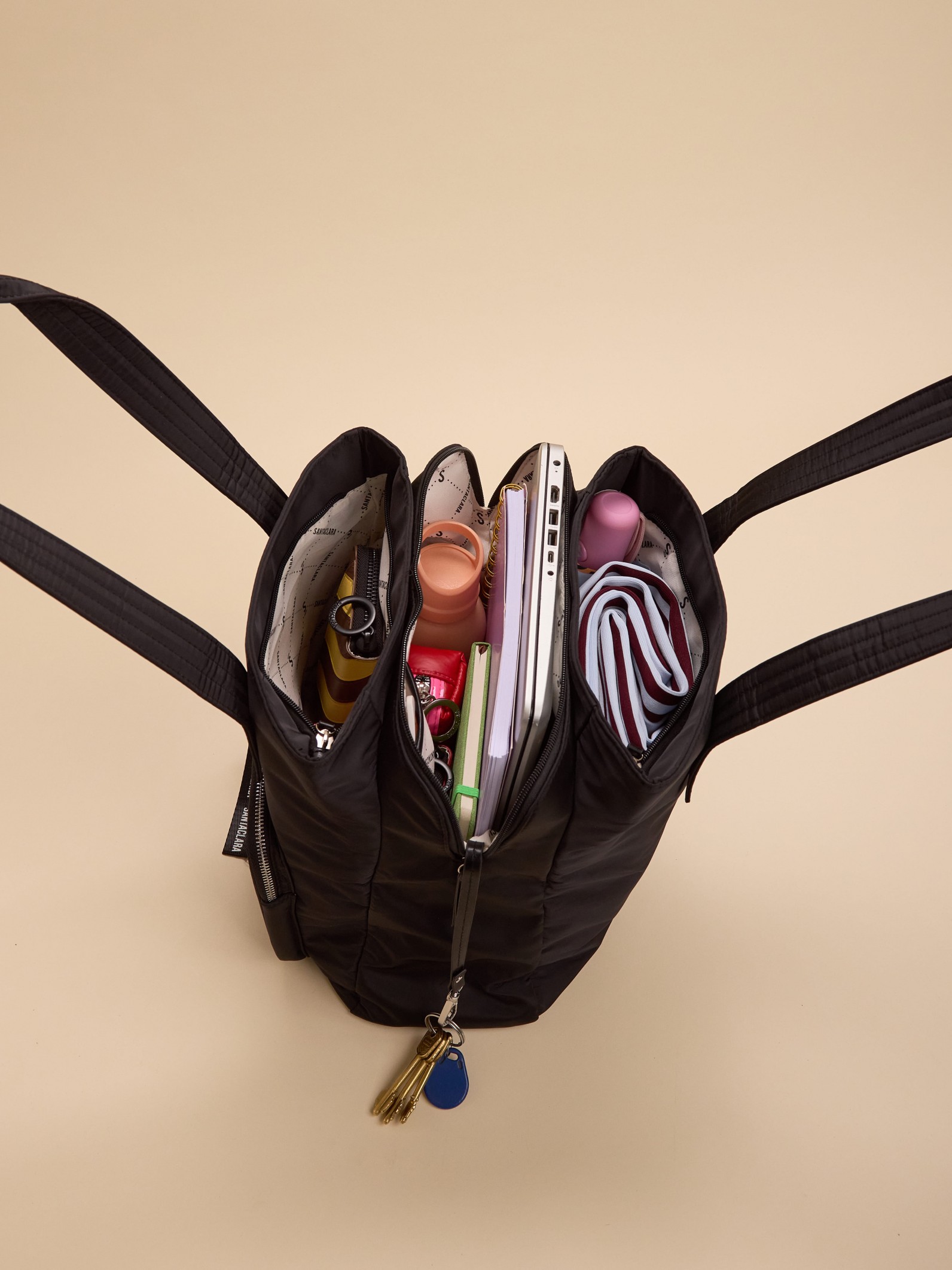 Cartera Shopper Bea Negro Triple compartimento