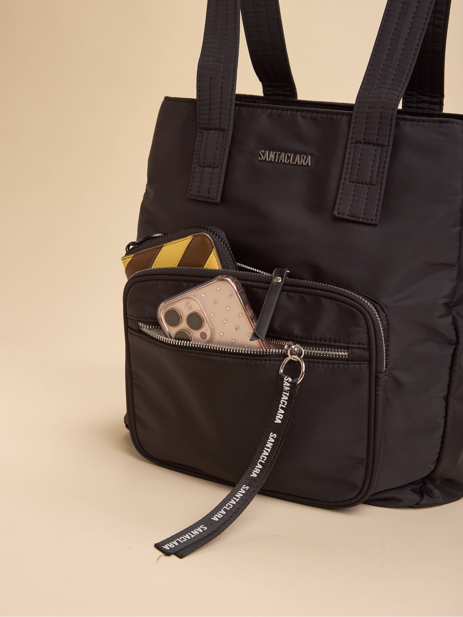 Cartera Shopper Bea Negro Triple compartimento