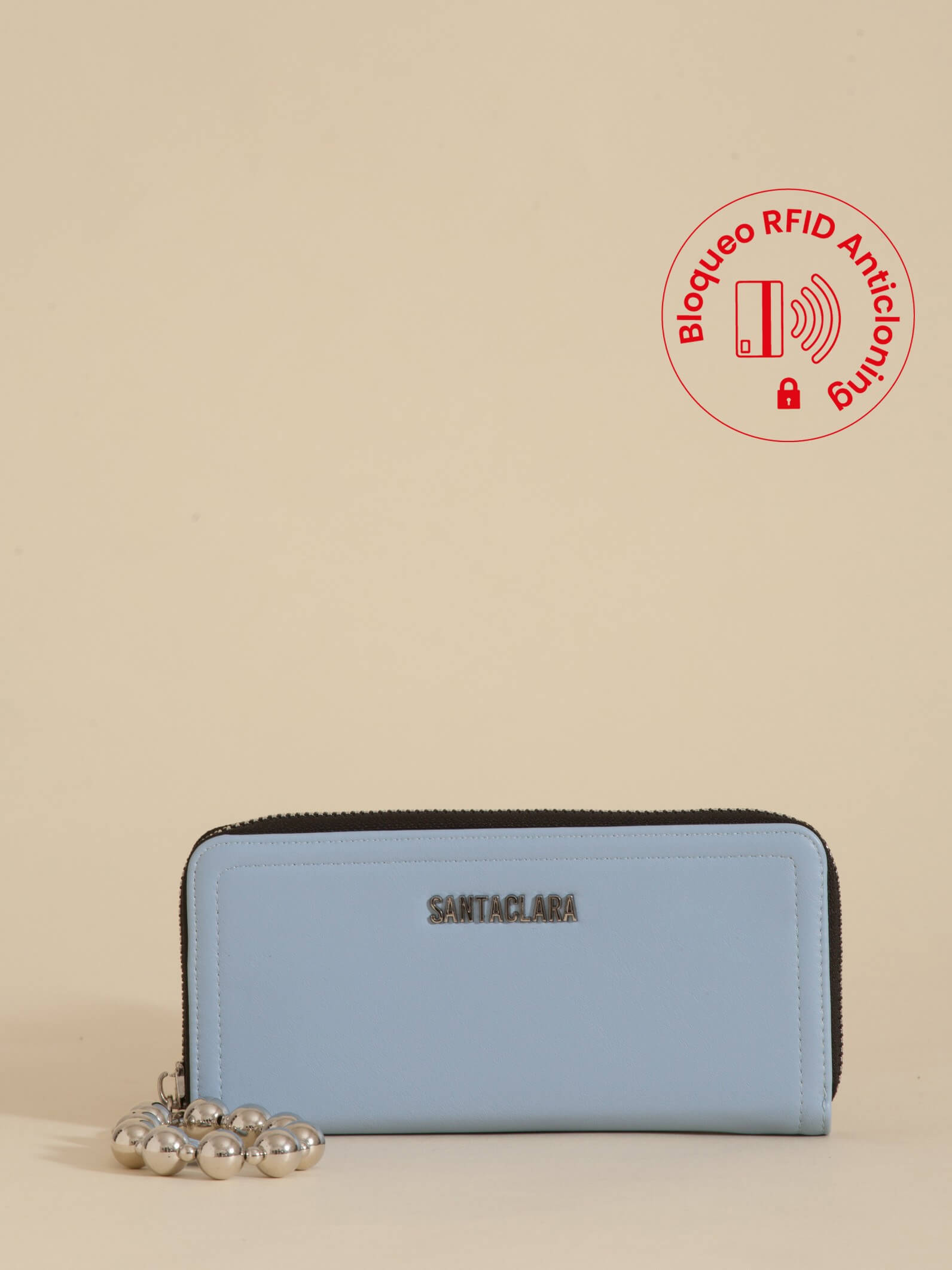 Billetera Grande Perla Celeste Anticloning