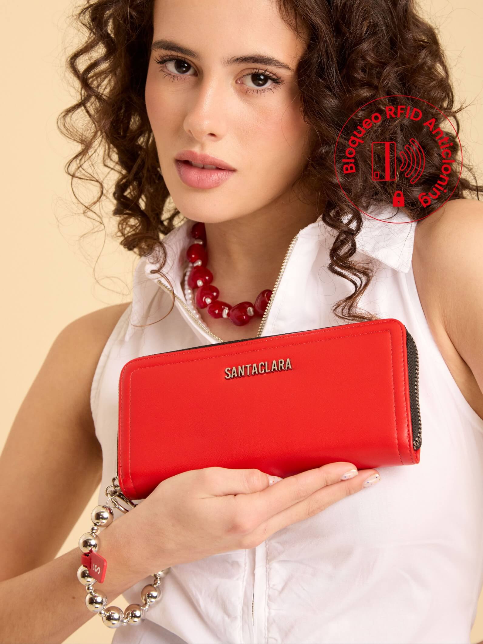 Billetera Grande Perla Rojo Anticloning